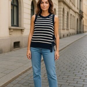 Splendid Navy and White Striped Sweater with Side Ties!!